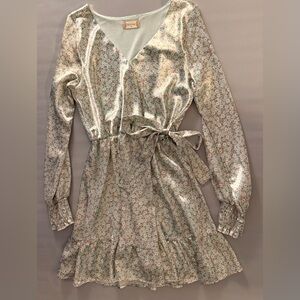 Altar’d State Green shiny Floral Dress Extra Small